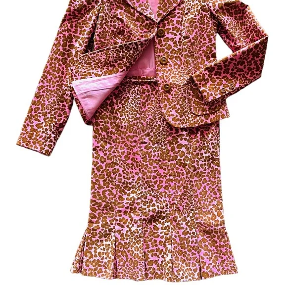 🔴 🇪🇸 SPAIN BLANCO PINK VELVET ANIMAL PRINT CHEETAH 2 PIECE SKIRT & JACKET SET - Picture 5 of 8